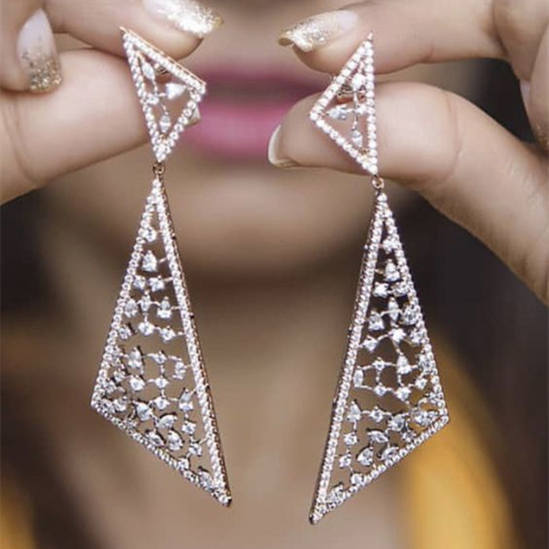 Korea Dongdaemun triangle pendant fashion super flash zircon geometric triangle earrings temperament net red earrings