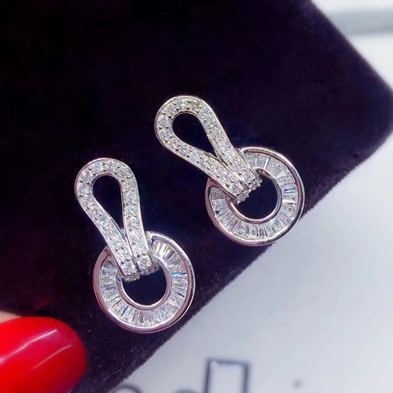 European and American earrings exaggerated micro-inlaid ladder square zircon earrings women's luxury exquisite hoop copper jewelry