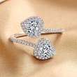 High-end fashion style open ring double heart zircon ring engagement ring true love law aesthetic ring