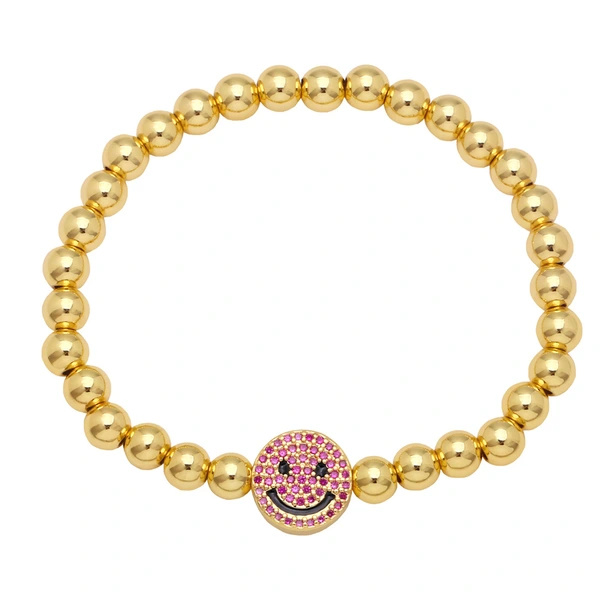 Clearance 18K gold plated colored zircon smiley round bead bracelet for women European and American niche design bracelet brg87