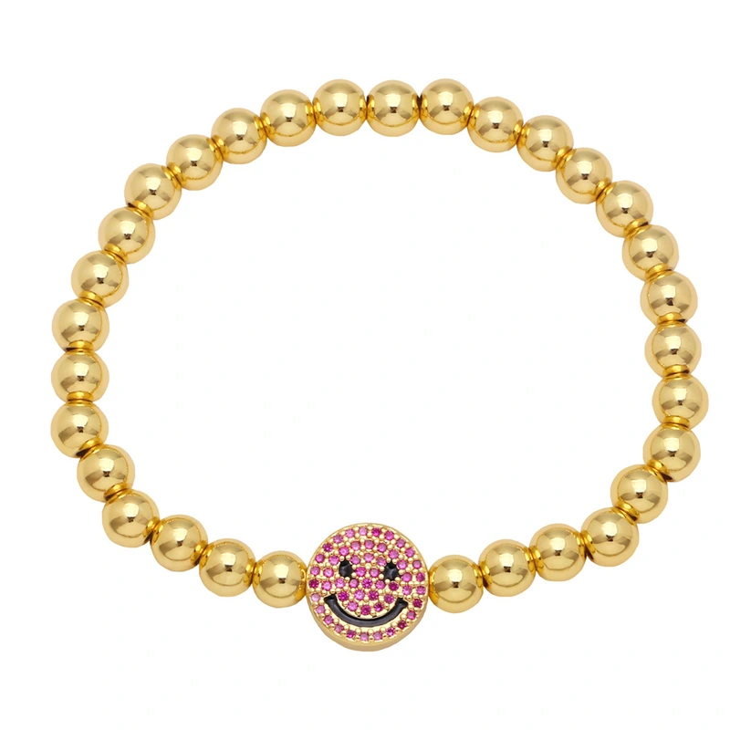 Clearance 18K gold plated colored zircon smiley round bead bracelet for women European and American niche design bracelet brg87