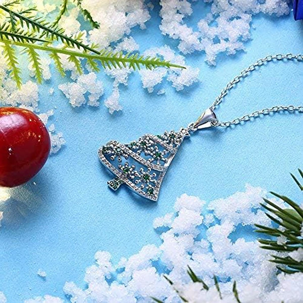   Christmas pendant necklace exquisite temperament holiday jewelry inlaid with zircon Christmas tree style