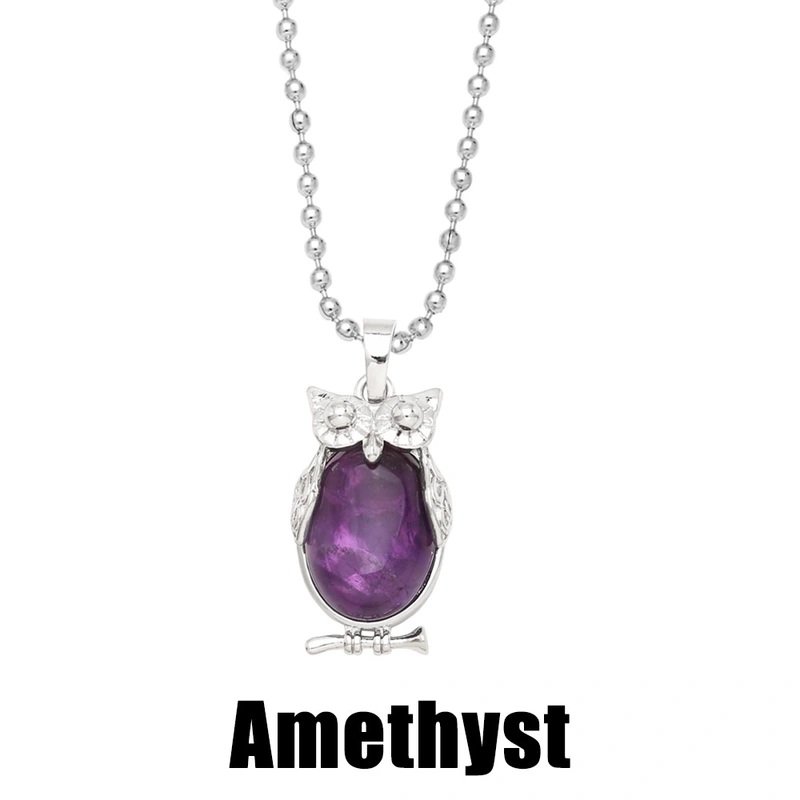 Hot selling crystal agate owl necklace retro punk style owl pendant silver sweater chain nkb660