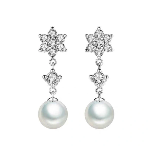 Baroque new imitation pearl earrings snowflake earrings elegant women's copper-plated platinum tassel earrings