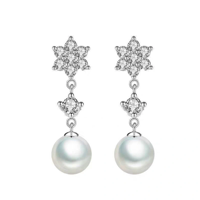 Baroque new imitation pearl earrings snowflake earrings elegant women's copper-plated platinum tassel earrings