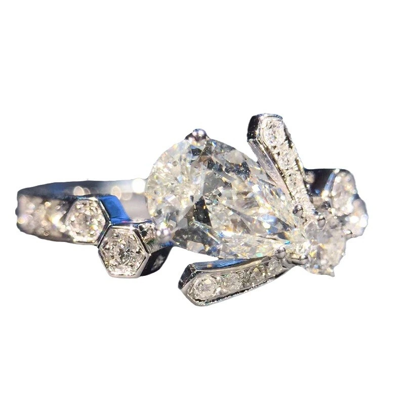  Small crown luxury French hot-selling water drop special flower floral ring temperament princess index finger ring