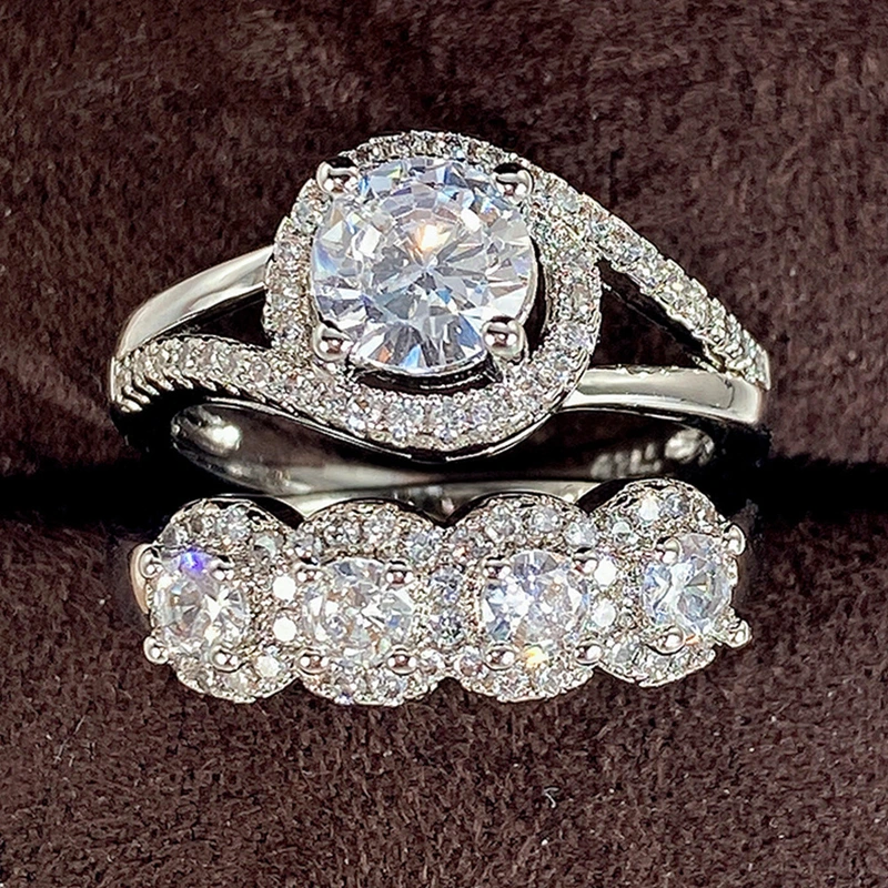 E-commerce hot-selling European and American simple engagement party women's combination ring geometric shape full diamond ring