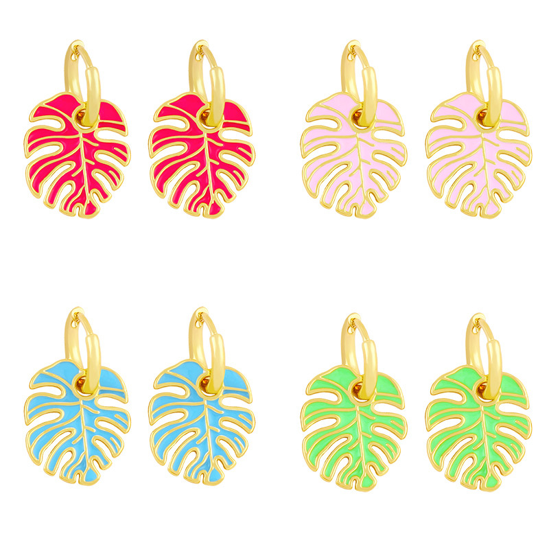 Jewelry clearance retro color oil drop leaf earrings Bohemian girl style cute leaf earrings erx93