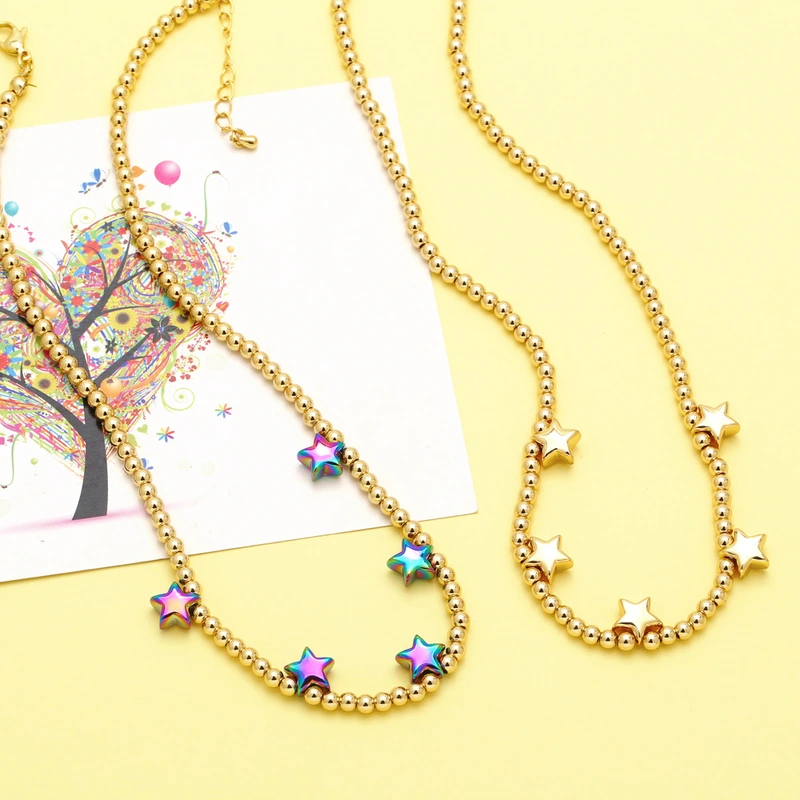 European and American new fashion hip-hop beaded necklace female personality colorful five-pointed star clavicle chain versatile necklace nkb142