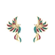  Ethnic style colorful auspicious bird earrings for women, fashionable and elegant temperament jewelry, micro-inlaid metal oil drop