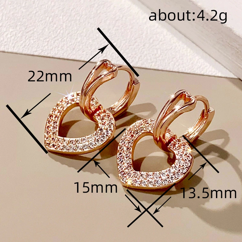  Micro-inlaid zircon sparkling earrings for women, fashionable heart hollow design earrings, sweet style for daily wear