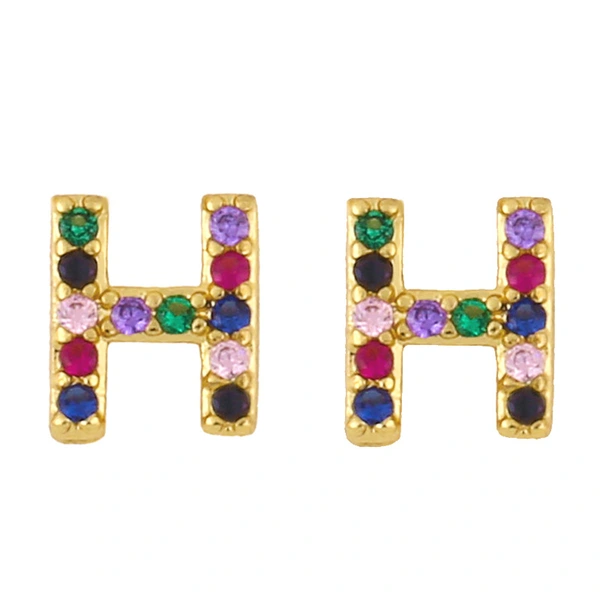 New European and American fashion 26 letters earrings original personality inlaid with colored zircon letter earrings erw62