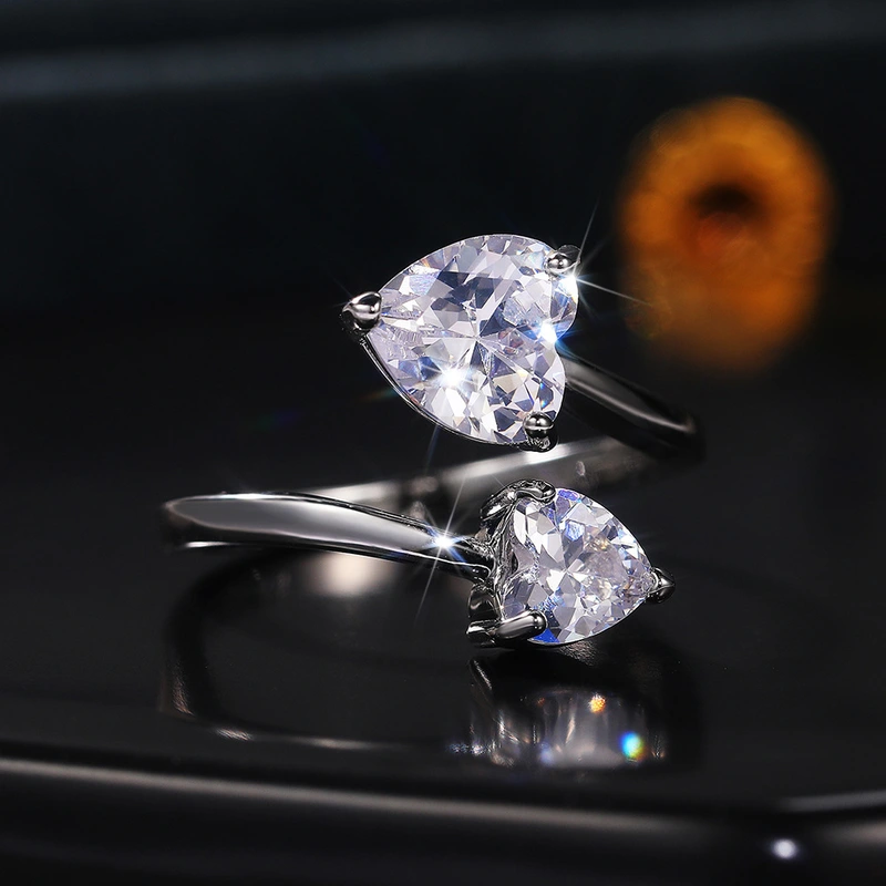 E-commerce new micro-inlaid heart-shaped necklace, earrings and ring three-piece love zircon jewelry set