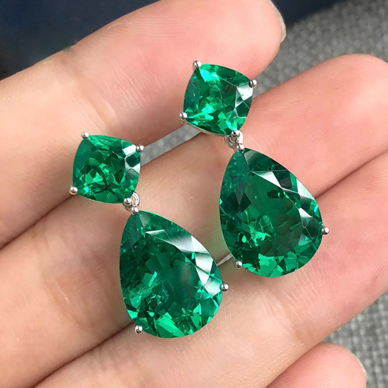 New European and American simple water drop imitation emerald green zircon earrings women's simulation jewelry wholesale