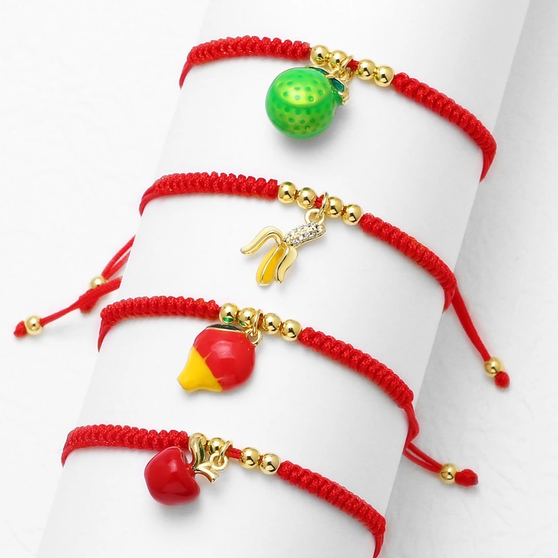 AS jewelry hot selling gold-plated 18k oil drop fruit apple banana red rope bracelet brd68 bracelet