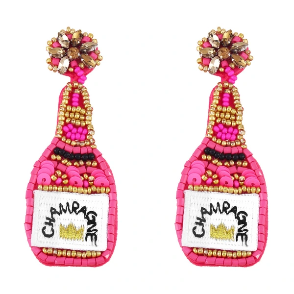 Clearance European and American exaggerated champagne bottle rice bead sequin earrings female embroidered letters CHAMEAGNE earrings ery15
