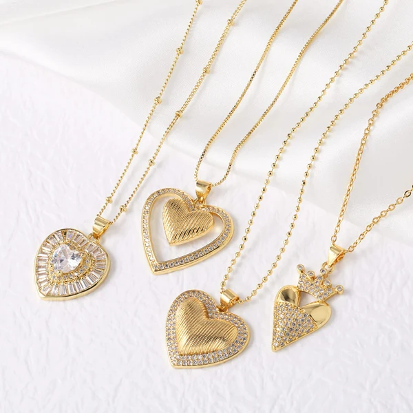 AS jewelry new hot selling full zircon gold-plated love heart pendant necklace nkb220 necklace