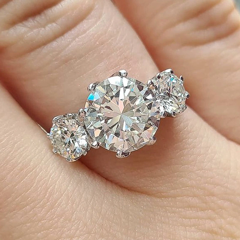 Women's European and American single row three zircon ring popular jewelry e-commerce hot item