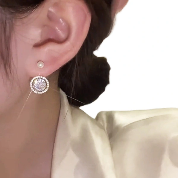  Live broadcast of dreamy imitation pearl earrings, sparkling micro-inlaid zircon earrings, elegant princess temperament jewelry