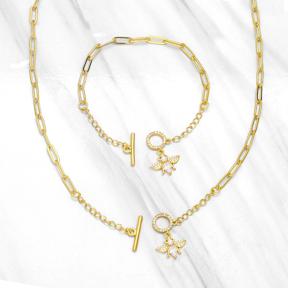Clearance cute bee OT buckle bracelet necklace set Internet celebrity hip-hop all-match zircon accessories nkb059