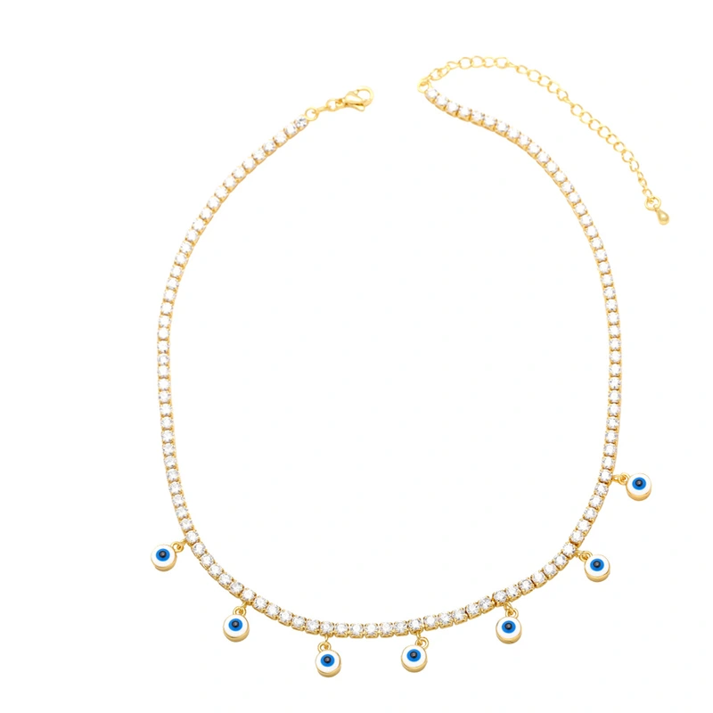 Clearance round devil's eye zircon necklace European and American style niche full diamond sweet cool hot girl style clavicle chain nkb689