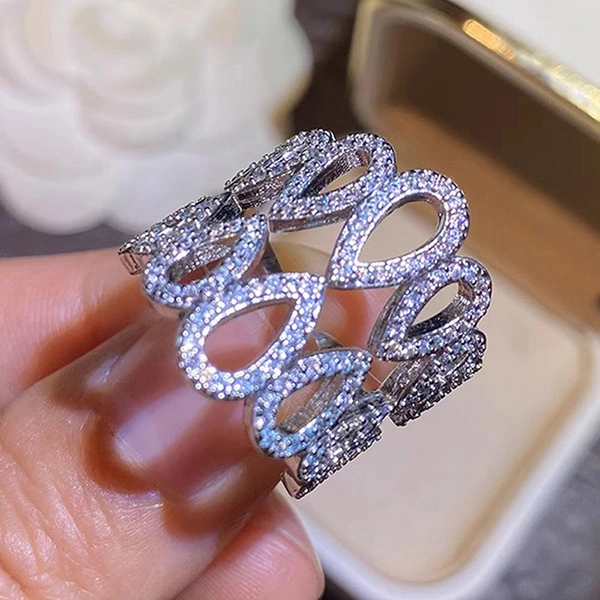  Metal micro-inlaid water drop ring opening adjustable hollow shining single ring fashionable light luxury women's jewelry