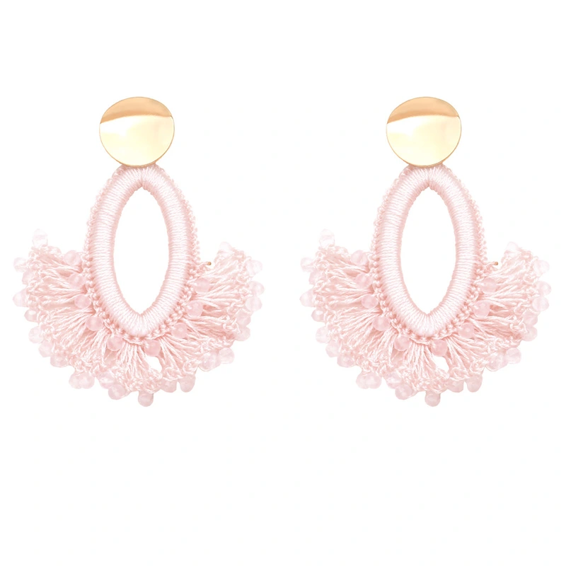 European and American fashion exaggerated handmade rice bead earrings fan-shaped tassel earrings Bohemian ethnic style earrings era304