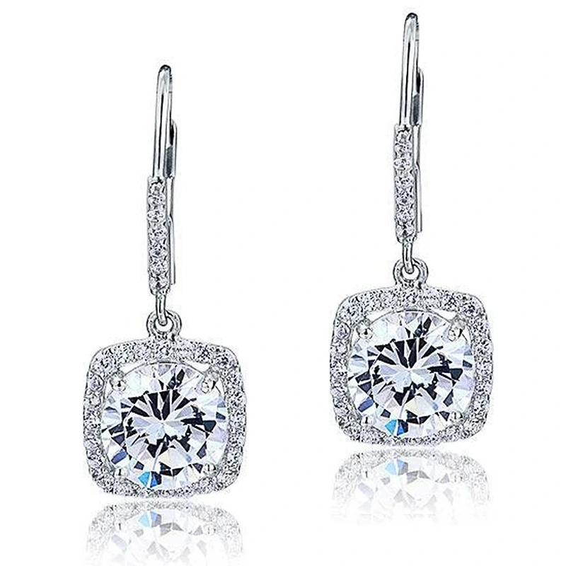 New hot-selling square earrings for women, geometric light luxury, shiny zircon jewelry, elegant temperament jewelry