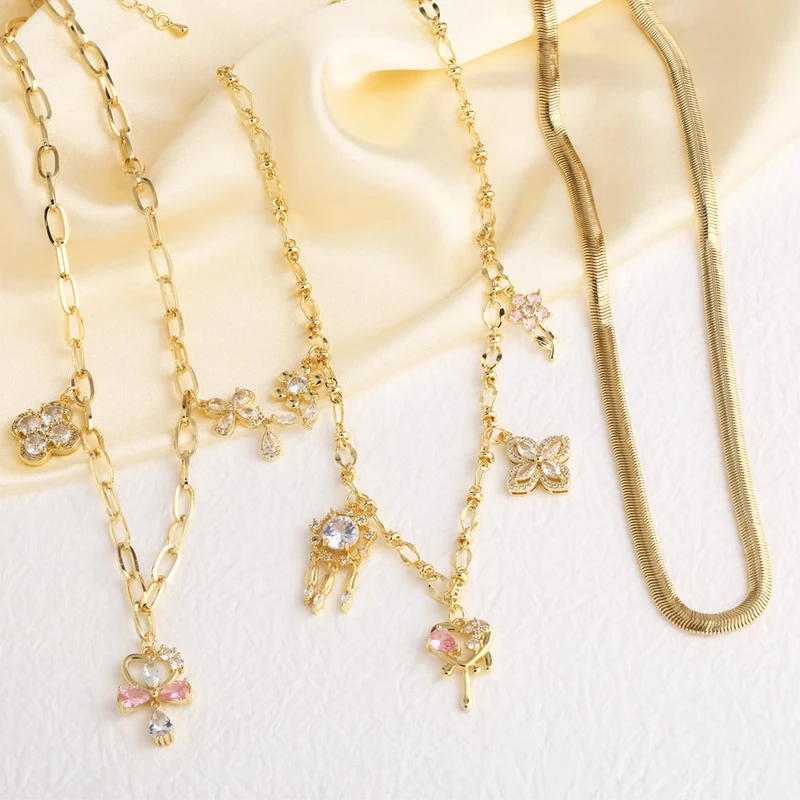 AS jewelry hot inlaid zircon cross pendant necklace accessories female gold-plated clavicle chain nkn05