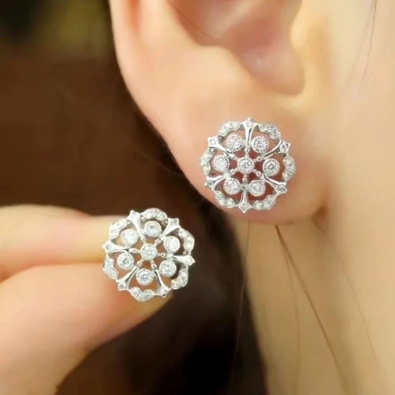  Flower hollow micro-inlaid earrings pastoral lady style net celebrity earrings female fashion temperament new style earrings