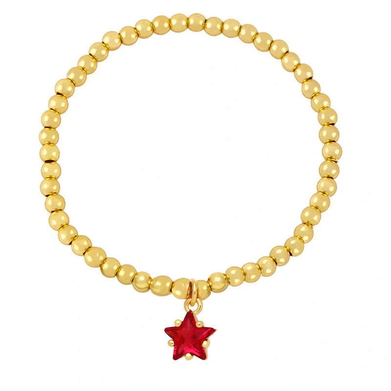 Clearance hot sale simple beaded gold elastic bracelet star five-pointed star zircon pendant bracelet brj79