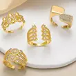 AS jewelry hot selling irregular open ring female copper plated 18k gold inlaid zircon ring rih13