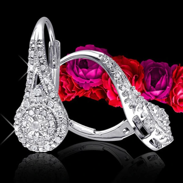 New Eight Hearts and Eight Arrows Round Full Diamond Zircon Earrings European and American Platinum-plated Earrings