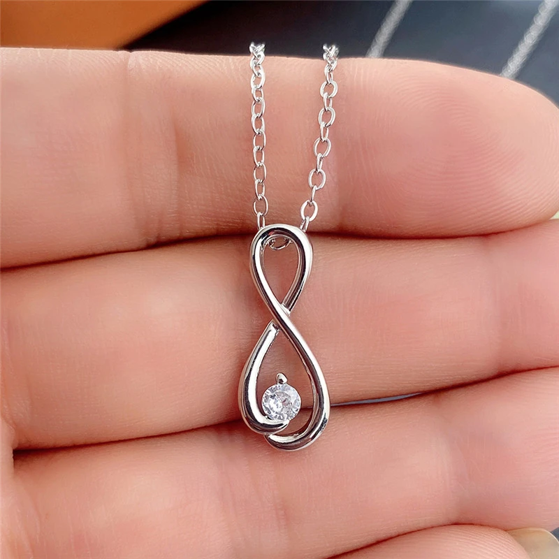 New style simple 8-shaped pendant necklace for women with micro-inlaid zircon fashionable student sweater chain