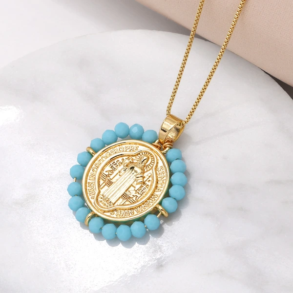 AS jewelry Our Lady pendant necklace female retro high-end gold-plated rice bead clavicle chain nkv59