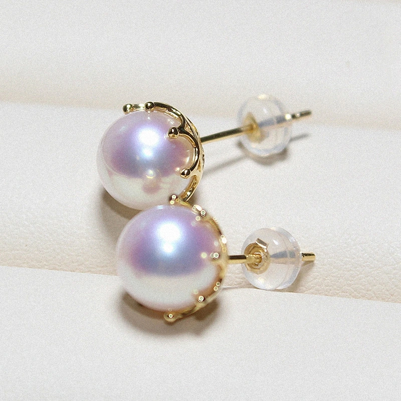 Classic minimalist imitation pearl earrings Japanese round retro Hepburn style earrings temperament princess style earrings