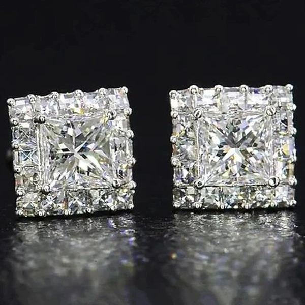 European and American classic square full diamond earrings hip hop super flash micro inlaid zircon unisex earrings