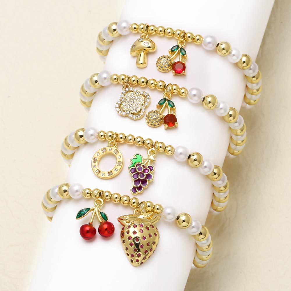 AS jewelry European and American pearl fruit strawberry cherry oil drop gold-plated pendant bracelet hand string hand jewelry brk52