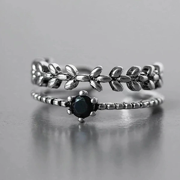 Japanese and Korean style personalized joint ring retro flower-shaped branch creative double-layer ring open ring