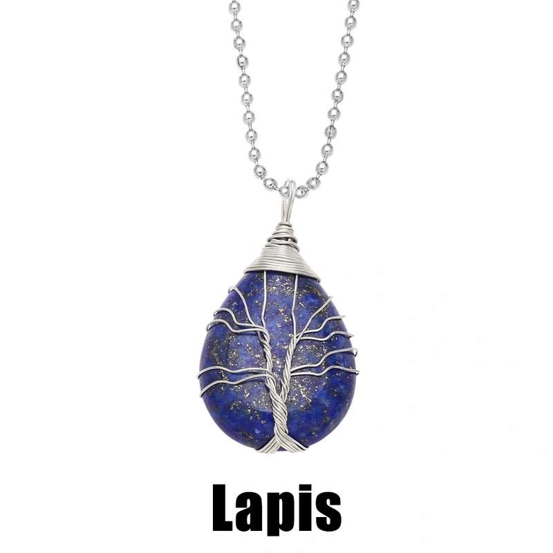 Hot selling teardrop-shaped necklace tree of life winding pendant amethyst turquoise agate pendant nkb637