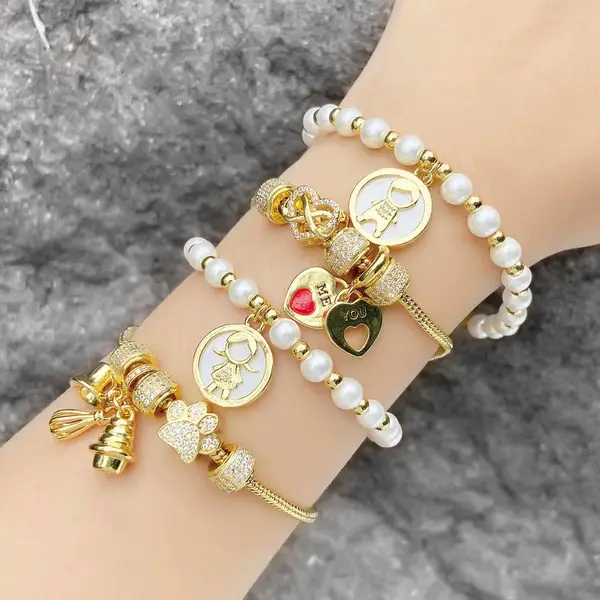 Clearance jewelry Europe and the United States hot selling pearl bracelet gold-plated full zircon boy girl love bracelet brb88