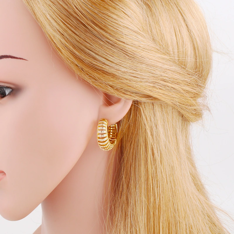 Clearance hot sale hollow earrings women light luxury round inlaid zircon gold-plated earrings earrings eru38