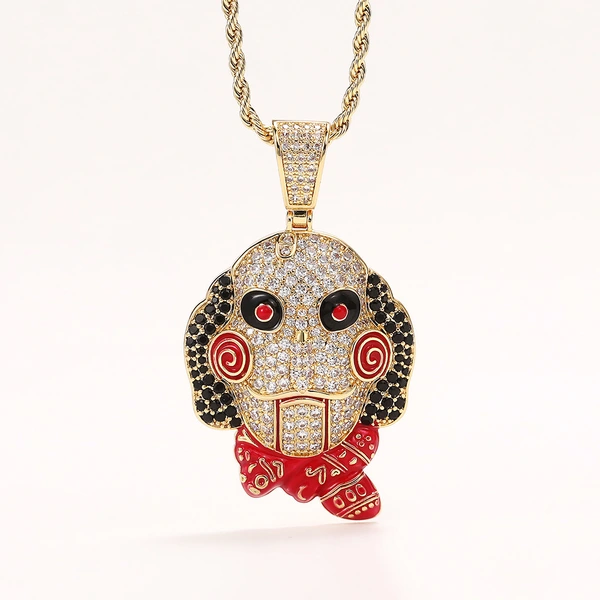 European and American hip-hop jewelry fun horror chainsaw doll trend pendant men's copper inlaid zircon punk exaggerated necklace
