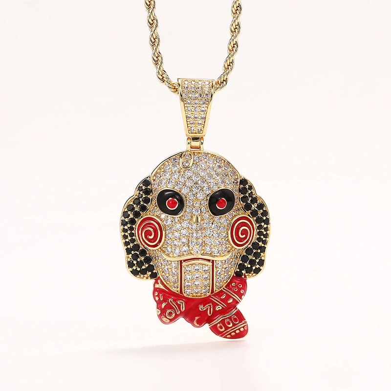 European and American hip-hop jewelry fun horror chainsaw doll trend pendant men's copper inlaid zircon punk exaggerated necklace