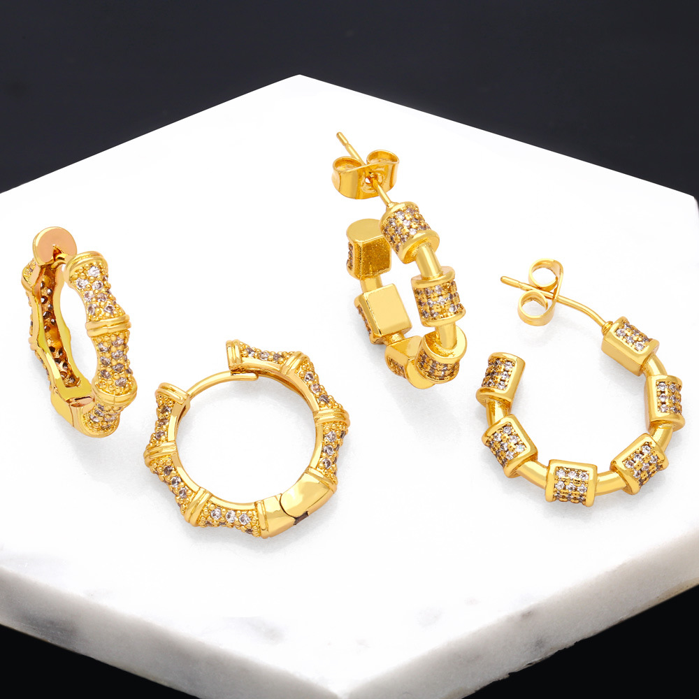 High-end simple temperament bamboo earrings earrings European and American cold style geometric C-shaped earrings era215
