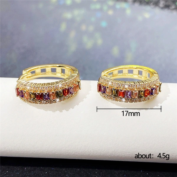 European and American new fashion niche colored zircon earrings for women brass gold-plated simple earrings
