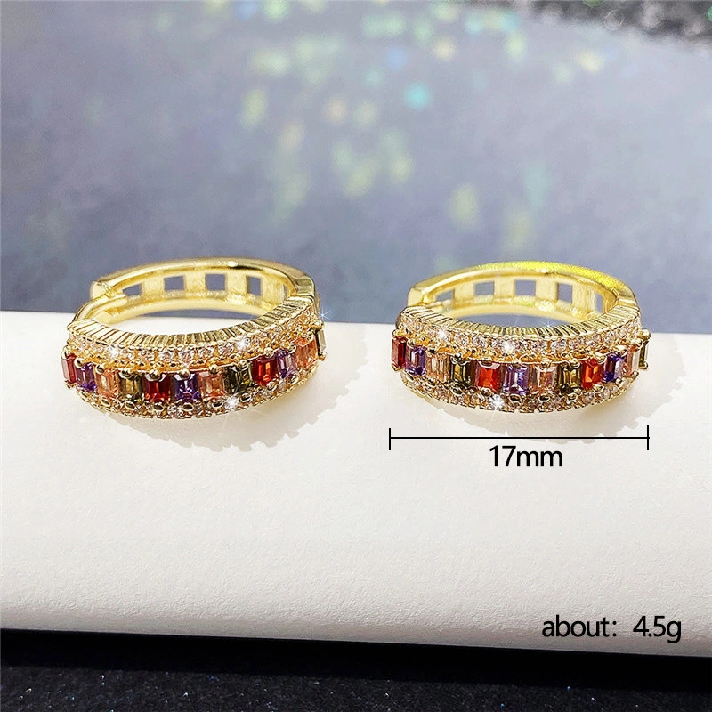 European and American new fashion niche colored zircon earrings for women brass gold-plated simple earrings