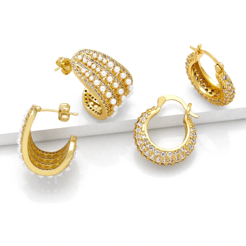 Hot selling C-shaped earrings, niche design, high-end full diamond pearl earrings wholesale erw30