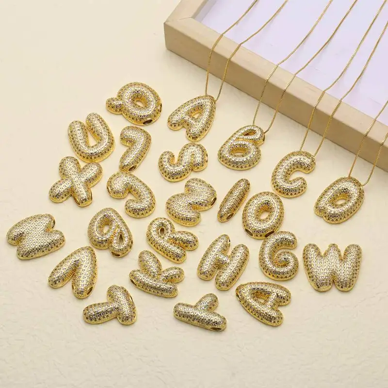 AS jewelry European and American 26 English letters necklace female full zircon copper plated 18k gold clavicle chain nka059