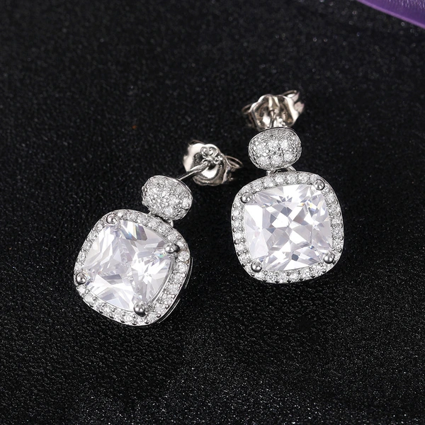 European and American new super flash square zircon short earrings versatile light luxury square retro earrings for women